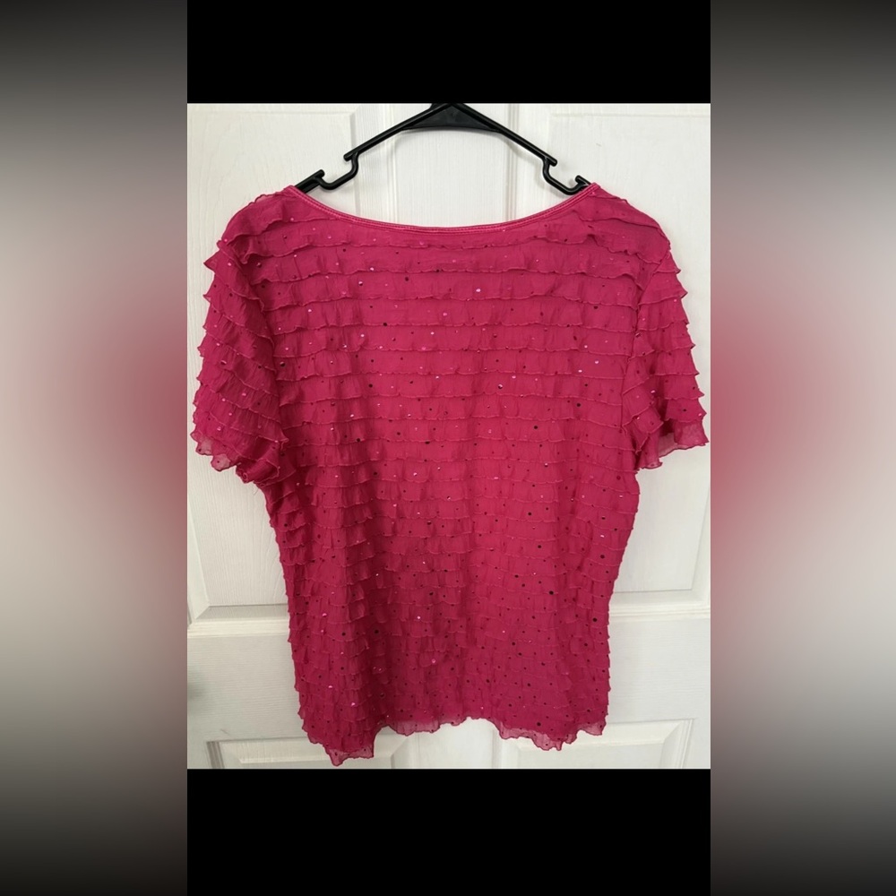 CATO Women’s Short Sleeve Pink Sparkle Ruffle Blouse XL - Picture 5 of 5